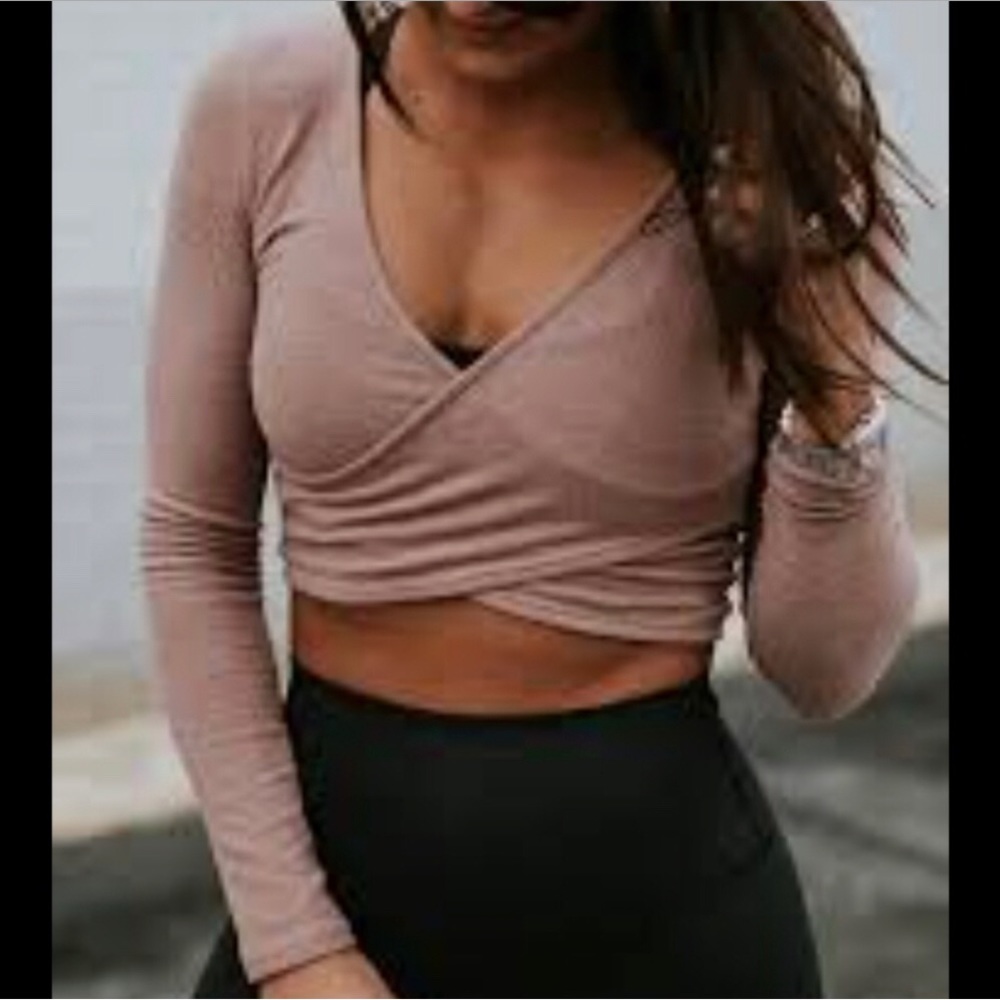 EUC LOVERS + Friends Long Sleeve Ribbed Wrap Cropped Top (BN16-103)